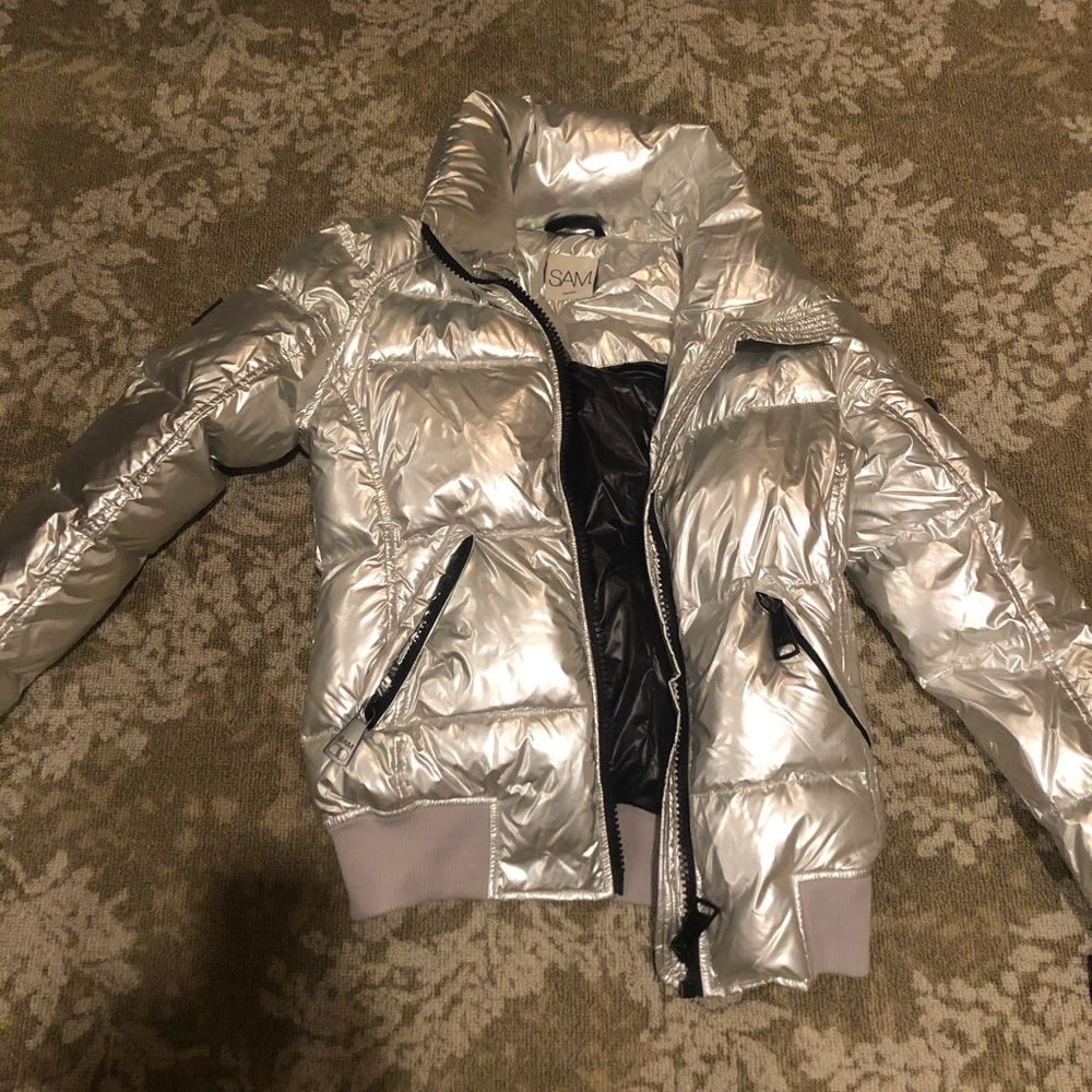 SAM Silver Puffer Jacket, Size Small